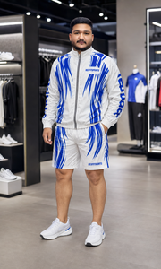 REXFIT SPORTS 2026 Custom Unisex White Blue Nylon Tracksuit 2 Piece Printed <b>Zip</b> Jacket <b>Shorts</b> Set Private Label Sportswear - Product Image 2
