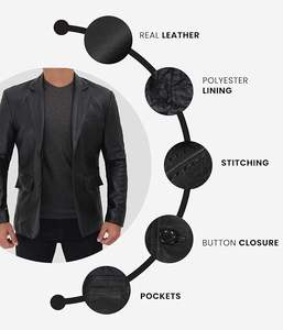 Precios al por mayor en chaquetas de cuero genuino para hombre OEM, chaqueta clásica elegante de dos botones, chaqueta de cuero para hombre con diseño premium y duradero. - Product Image 3