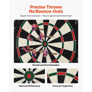Self Healing Sisal Fibers Dartboard with 6 Darts Scoring Kit <b>Staple</b> Free Bullseye Rotating Number Ring - Product Image 3