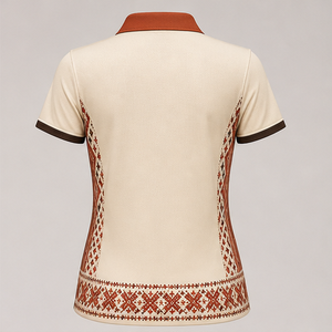 Custom Ivory Rust Folk Geometric Border <b>Womens</b> <b>Polo</b> <b>Shirt</b> Quick Dry Breathable Short Sleeve Performance Golf Uniform WPS-0874 - Product Image 2
