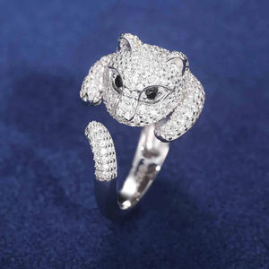 Bague Cocktail Tendance Hip Hop pour Homme, Personnalisée, Tête de Léopard, en Argent 925, Moissanite, Sertie à Griffes, Plaqué Rhodium, Style Animalier - Product Image 5