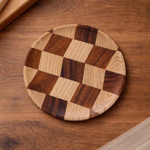 Plateau de service rond en bois, plateaux de service en bois brun naturel pour la nourriture - Product Image 5