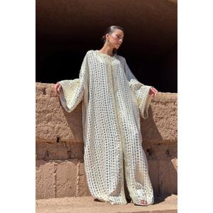 Two-piece Oversized <b>Kaftan</b> Small Rounded V-neckline <b>Kaftan</b> Made From Cream Iridescent Silk Statement Piece Entirely Finished - Product Image 1