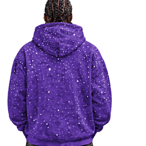 Sweat à capuche pour homme en molleton épais, imprimé galaxie violette, coupe oversize, style streetwear décontracté, avec poche kangourou et cordon de serrage - Product Image 2
