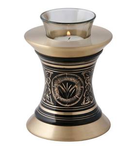 Urna Funeraria de Metal Azul y Latón Negro con Luz LED para Guardar Cenizas, Estilo Moderno - Product Image 1