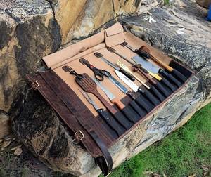 Handmade Leather Knife <b>Roll</b> Kitchen Knife Carrier Chef <b>Tool</b> Storage <b>Bag</b> Durable Travel Organizer LKR-0305 - Product Image 1