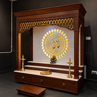 Temple domestique moderne de luxe en bois massif pour Diwali, avec base en marbre, design Om rétroéclairé par LED, étanche, fait main, en bois, pour la Pooja