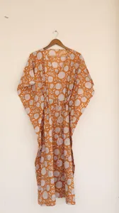 Elegante Vestido Kaftan Rosa con Estampado Floral, Cuello en V, Holgado, de Algodón, Estilo Bohemio, Casual, para Vacaciones de Verano, para Mujer - Product Image 3