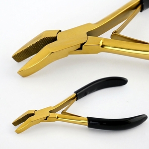 Stainless Steel Curved Hair Extension <b>Bead</b> Crimping Plier Flat Serrated Teeth Ergonomic Rubber Grip Tool for Hair Extensions - Product Image 1