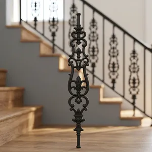 Panneau de rampe d'escalier en fer forgé orné, balustres métalliques décoratifs, tourillons européens pour escalier intérieur - Product Image 3