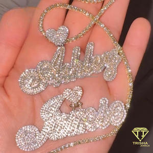 สร้อยคอจี้เพชรโมอิสซาไนต์แบบ Iced Out สำหรับผู้ชาย สร้อยคอจี้ตัวอักษรแบบกำหนดเอง เครื่องประดับฮิปฮอปสุดหรู แฟชั่นบลิงๆ สไตล์แร็ปเปอร์ เครื่องประดับสตรีทแวร์ - Product Image 4