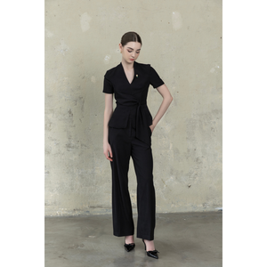 High Quality Women's Black <b>Blazer</b> and Wide Leg Pants Office Suit <b>Set</b> 100% Cotton Breathable S30 - Product Image 1