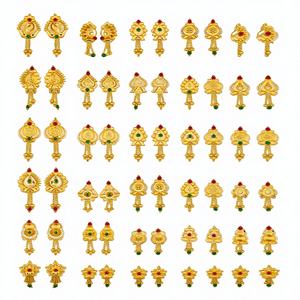 Nouveauté : Boucles d'oreilles clous en or jaune massif 22K et pendentifs, bijoux fantaisie pour femmes avec émail Meenakari traditionnel indien et pierres CZ - Product Image 1