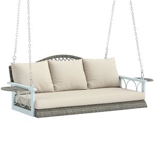 Natural Outdoor Terrace <b>Swing</b> with Cushion Porch <b>Swing</b> <b>Frame</b> for Patio Use - Product Image 5