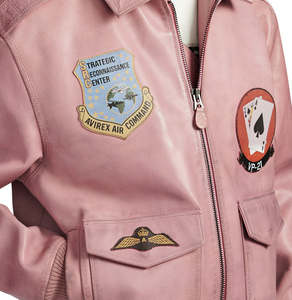 Avirex Custom Men's Pink Genuine <b>Leather</b> Bomber <b>Jacket</b> Patchwork Design Reversible Waterproof Flight <b>Jacket</b> OEM ODM Wholesale - Product Image 6