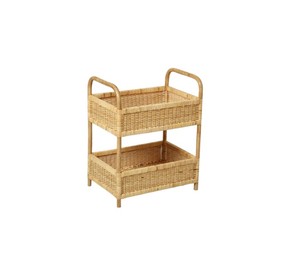 Estante de Almacenamiento de Dos Niveles de Mimbre Natural con Cestas Tejidas y Asas, Organizador de Ratán Hecho a Mano para Cocina, Despensa, Baño - Product Image 1