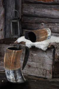 Handcrafted Customised Viking Carving Ceramic Drinking Horn <b>Mug</b> Highly Polished Natural Horn India for Business Gifts-Wine Beer - Product Image 4