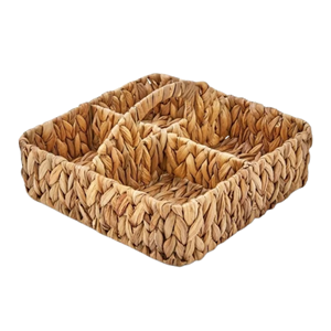 Vietnamese Water Hyacinth <b>Storage</b> <b>Tray</b> Square 4 Compartment, Boho Serving Basket for Eid Ramadan, Chocolate Nuts Organizer - Product Image 2