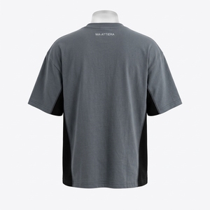 Camiseta de Hombre Gris con Cuello Redondo, Manga Corta, Corte Holgado, Panel Lateral en Contraste, Estilo Casual Urbano - Product Image 4