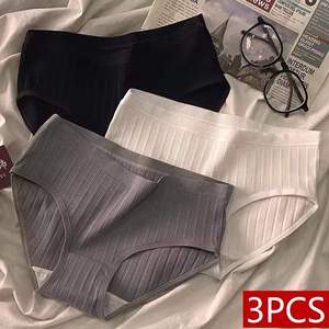 Wholesale Breathable Women's 100% Cotton <b>Seamless</b> Anti-Bacterial Knitted Ribbed Underwear Leakage-Proof for <b>Thongs</b> - Product Image 3