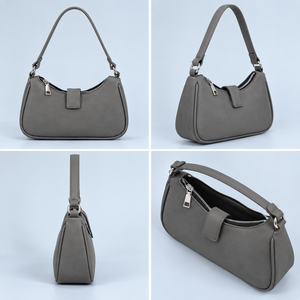 Bolso de Hombro Gris Moderno en Forma de Media Luna, de Cuero PU, con Correa Única y Cierre de Cremallera, para Mujer, Uso Diario - Product Image 4