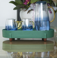 Modernes, multifunktionales 2-teiliges Deko-Tablett-Set aus Kunststoff mit ovalem, geometrischem Kurvendesign für Couchtische und Ramadan-Getränke