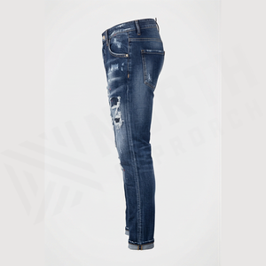 Jean en denim déchiré délavé coupe droite pour homme, taille haute, en coton, style hiver, qualité supérieure - Product Image 4