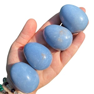 คริสตัลแองเจลไลท์ธรรมชาติทรงรีแบบคาโบชอง แกะสลักลายฉลุ ขัดเงาด้วยมือ พลอยสีน้ำเงิน สำหรับทำเครื่องประดับ แหวน จี้ ต่างหู - Product Image 1