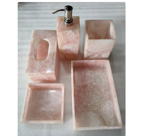 Luxury Pink Marble Bathroom Set 5-Piece Rectangle Soap <b>Dispenser</b> Toothbrush Holder Tissue Box Soap Dish Tray - Product Image 1