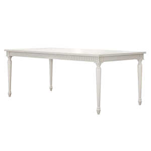 Traditional White <b>Wooden</b> Rectangle <b>Dining</b> <b>Table</b> With Carved Details And Tapered <b>Legs</b> For Home Furniture - Product Image 6