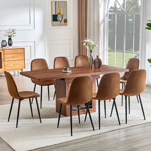 Set Moderno di Tavolo da Pranzo Allungabile 59-71 Pollici con 8 Sedie in Tessuto Tecnologico e Tavolo Estraibile in MDF per Sala da Pranzo - Product Image 1