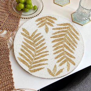 Leaf <b>Beaded</b> Design Colored <b>Beaded</b> Placemat Best for Table Decor Home Decor <b>Coaster</b> Mat <b>Beaded</b> Design and Shaped - Product Image 4