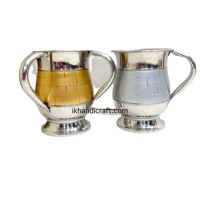 Copa de Lavado Judía de Acero Inoxidable 304 con Doble Asa, Colección Diva, Personalizada, Hecha a Mano, Pulida, con Diseño Geométrico, Superventas