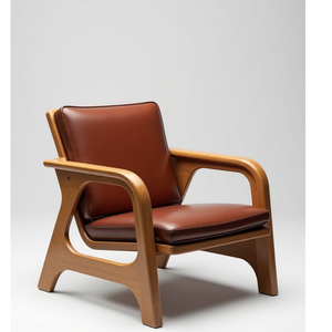 Chaise en teck avec coussin en cuir pour usage intérieur et extérieur - Product Image 1