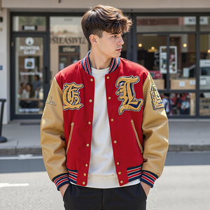 Blouson universitaire personnalisé pour homme, style streetwear hiver, broderie premium, OEM/ODM, 100% laine peignée, logo frontal - Product Image 4