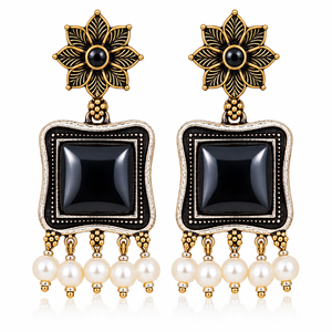Pendientes Colgantes Vintage con Flores y Piedra Ónix, Perlas de Imitación con Engaste en Bisel, Baño de Bronce Antiguo, para Mujer, ¡Gran Venta! - Product Image 1