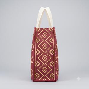 Bolsa de tela no tejida roja ecológica con estampado étnico tradicional personalizado, impresa con serigrafía y sellada con calor, para mujer - Product Image 2