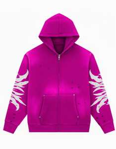 Sweat-shirt à capuche zippé rouge pour homme, coupe classique, décontracté, tricoté, 100 % coton, respirant, doublure polaire, imprimé flamme, avec poches - Product Image 3