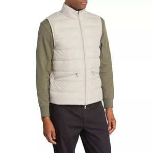 Men’s Cream Lightweight Padded Vest Stand Collar Front Zip Sleeveless Body <b>Warmer</b> Minimal Casual Winter Layer Wholesale Factory - Product Image 1