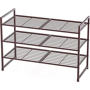 Brown Color 3 Tier Metal Shoe Rack For Home Livingroom Hall Entry Storage Decorative Use Shoe Rack Footwear Shelve - Product Image 1