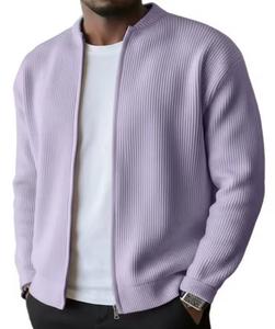 Blouson bomber côtelé en maille pour homme, à capuche, respirant, avec fermeture éclair, décontracté, pour l'automne, coupe classique, couleur unie, en toile - Product Image 5
