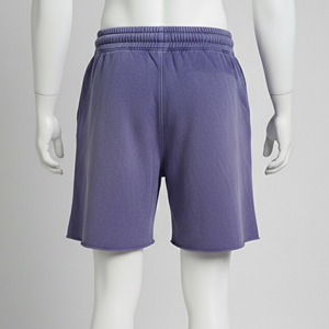 Short de survêtement personnalisé vierge, respirant, tricoté, avec cordon de serrage, délavage acide, bords bruts, style vintage, en molleton de coton French Terry uni, style urbain - Product Image 3