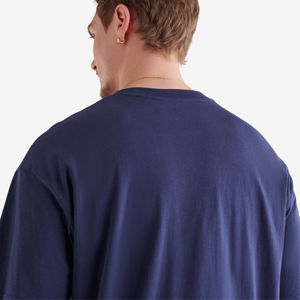 Camiseta de Algodón Azul Marino para Hombre, Manga Corta, Cuello Redondo, Corte Regular, Informal, Color Sólido, Bolsillo Frontal, Estilo Deportivo, 260g - Product Image 2