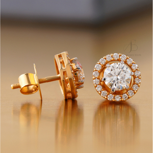1.58 CT Round Halo Lab Grown Diamond Stud <b>Earrings</b> in 14K Yellow Gold Trendy Style for Weddings IGI Certified - Product Image 3