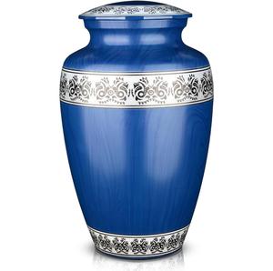 Urna Funeraria de Metal Grabada, Estilo Clásico Azul Antiguo, para Cenizas de Adultos, Estilo Americano/Europeo - Product Image 3
