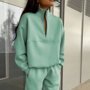 Custom Women's Fleece Tracksuit Set Quarter <b>Zip</b> Sweatshirt Jogger Pants Casual Lounge Wear Activewear OEM Supplier - Product Image 1