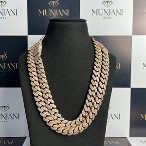 Chaîne à maillons plaquée or rose de luxe, certifiée IGI, forme de paix, sertie de diamants, style hip-hop, qualité supérieure, bijoux unisexes - Product Image 2