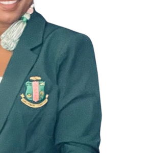 Green <b>Blazer</b> with Shield for Women Embroidered Sorority Formal Jacket Long Sleeve Tailored Coat for Meetings Campus Events - Product Image 2