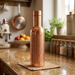 Handmade <b>Plain</b> Copper <b>Water</b> <b>Bottle</b> With Lid Portable Drinkware Minimalist Design Travel Use - Product Image 5