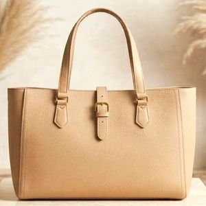 Royaa Handmade Moroccan Leather Tote Bag Beige Structured Work Purse Top Handle Full Grain Tan Leather Zipper Closure Water - Product Image 2